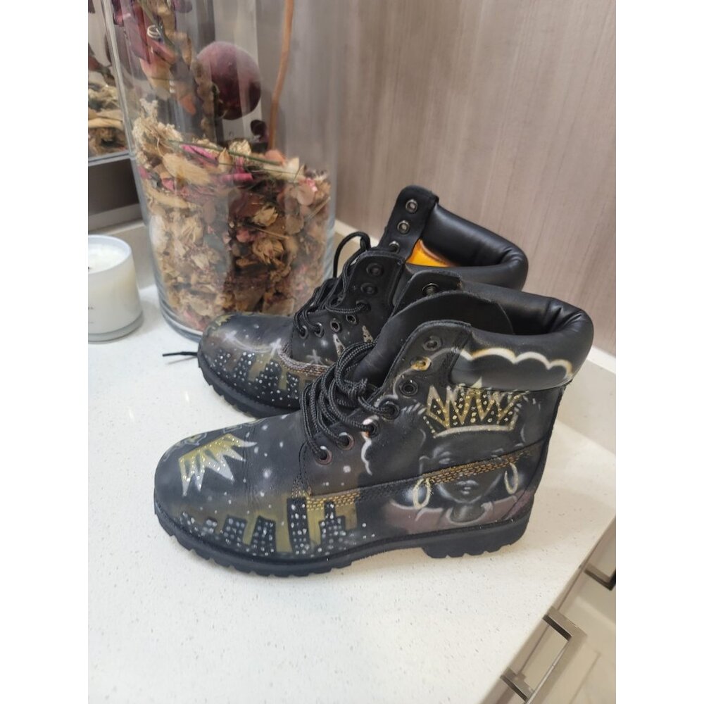 Timberland Wheat 6-inch Nubuck Boots Size US 7 M “Respect My Hustle ” CUSTOM - Picture 2 of 13